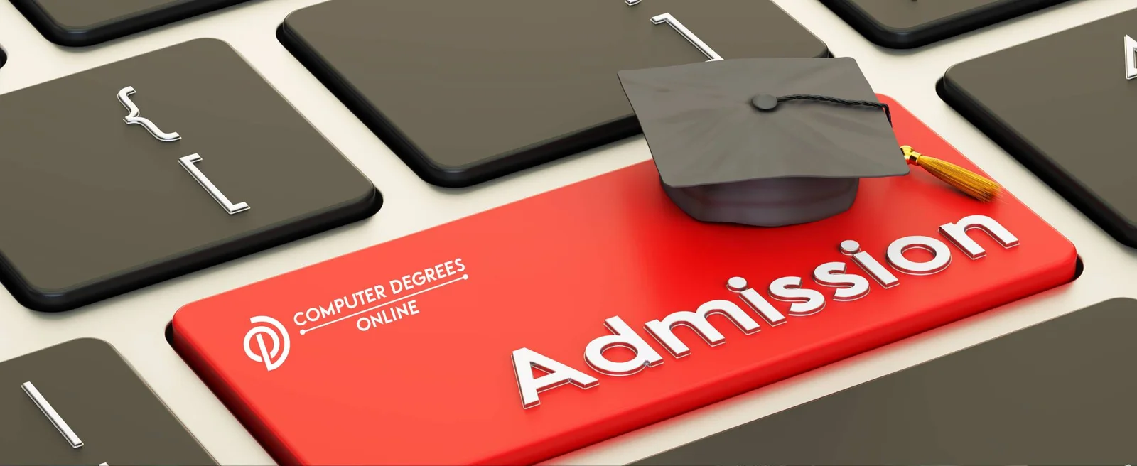 a graduation cap is kept on the red and black keyword and admission word is written